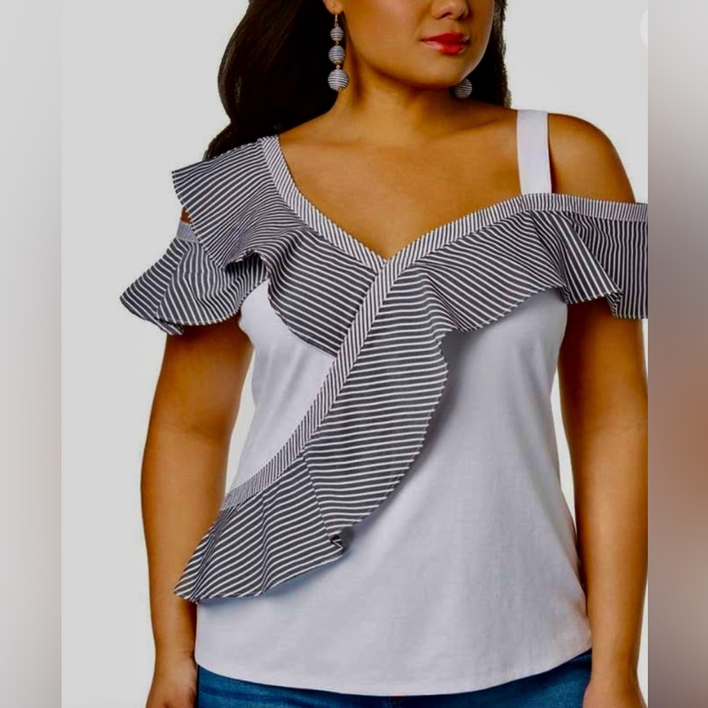 I.N.C. International Concepts
Womens Striped One Shoulder Blouse White, Size XL